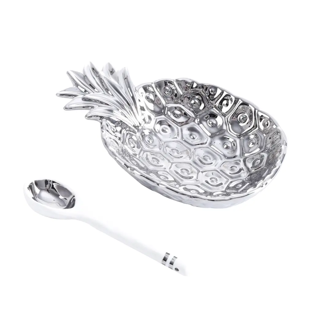 Pampa Bay Silver Pineapple Bowl Set tropical themed decorative bowls for dining or living room