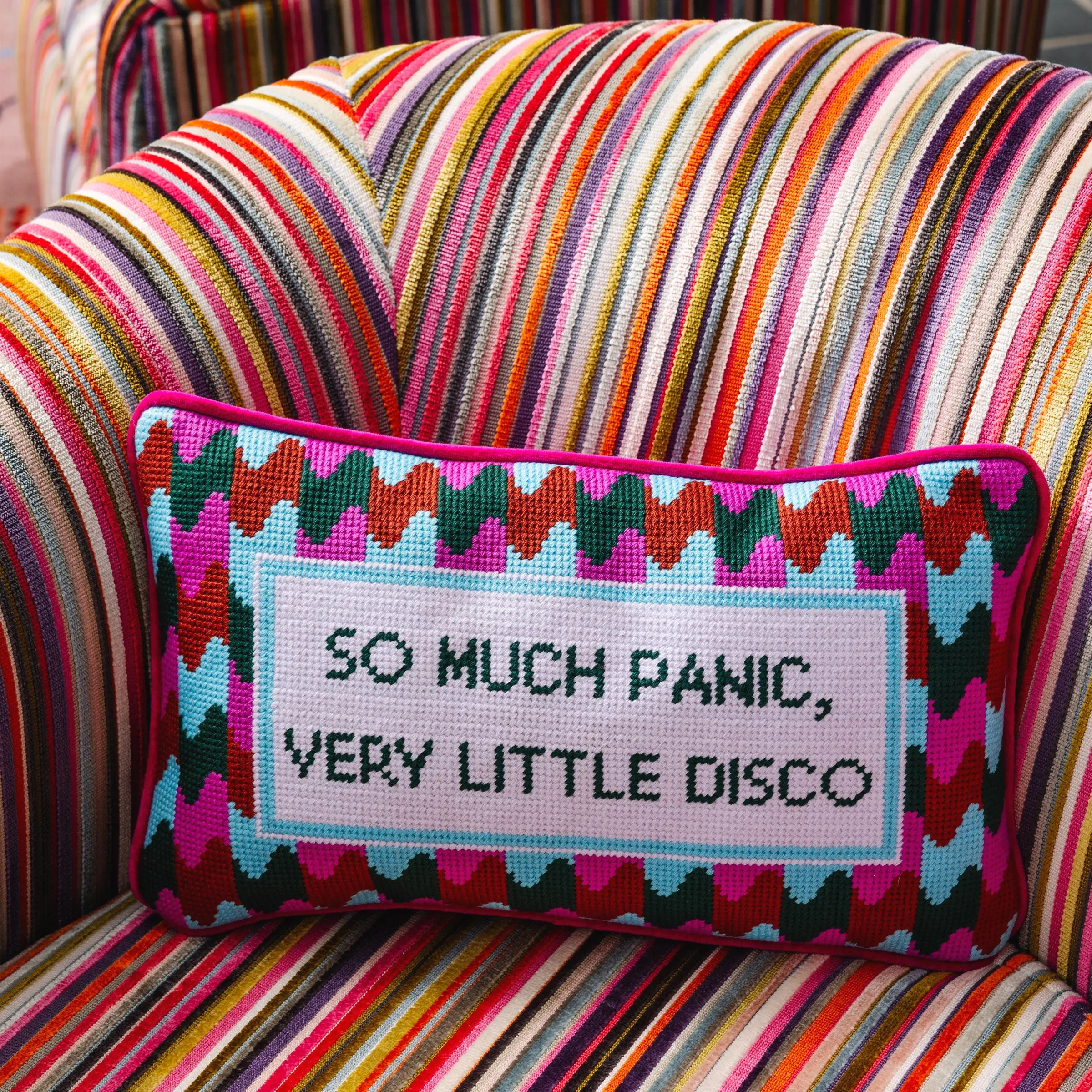 Panic at the Disco music themed needlepoint pillow for bedroom living room couch fan decor accent