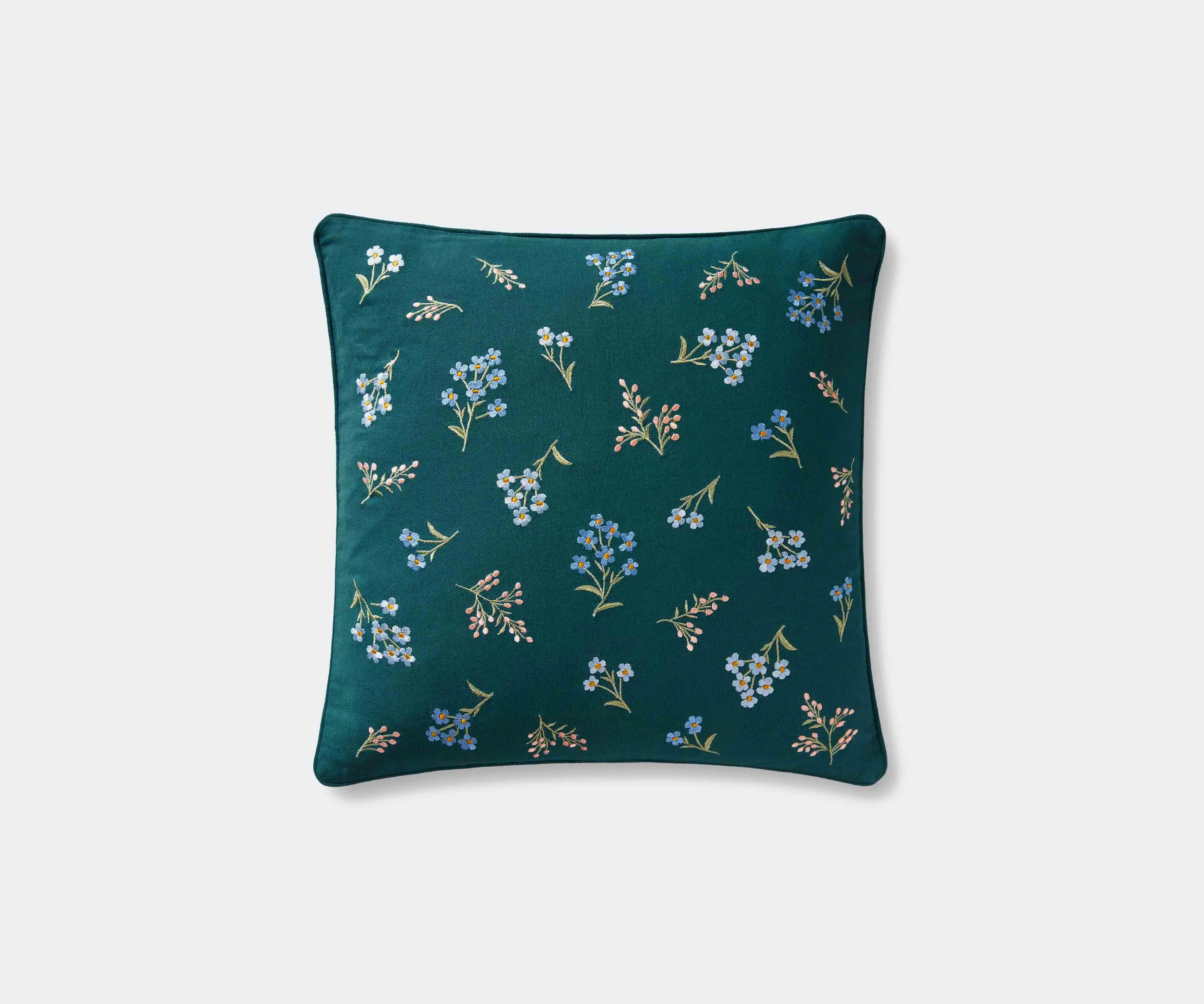 Teal Floral Embroidered Pillow. Petite Fleurs design adds a touch of spring to any room.
