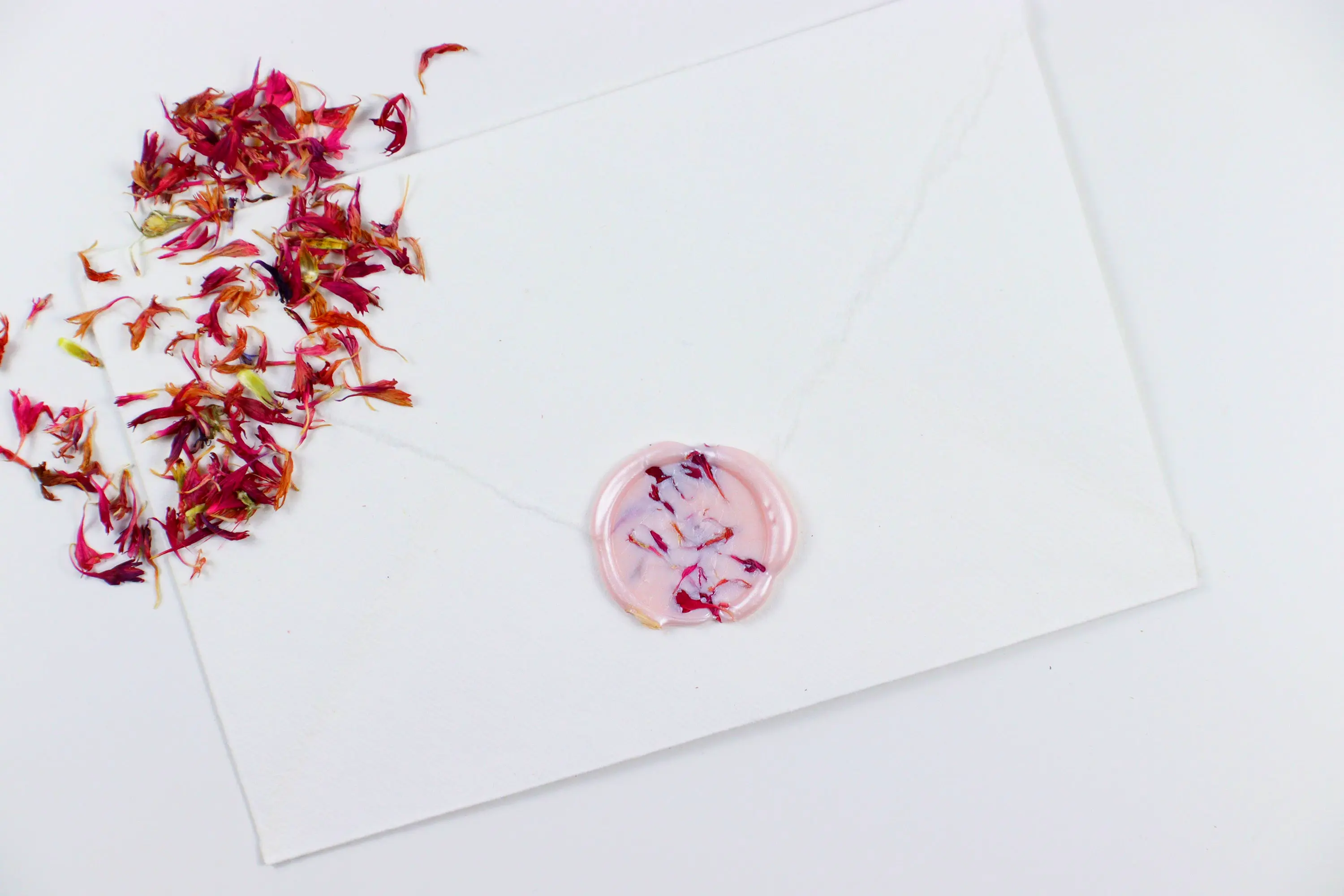 Pink Cornflower on Pearlized Wax Seal Pack of 10 or 25 for luxurious invitations or gifts.