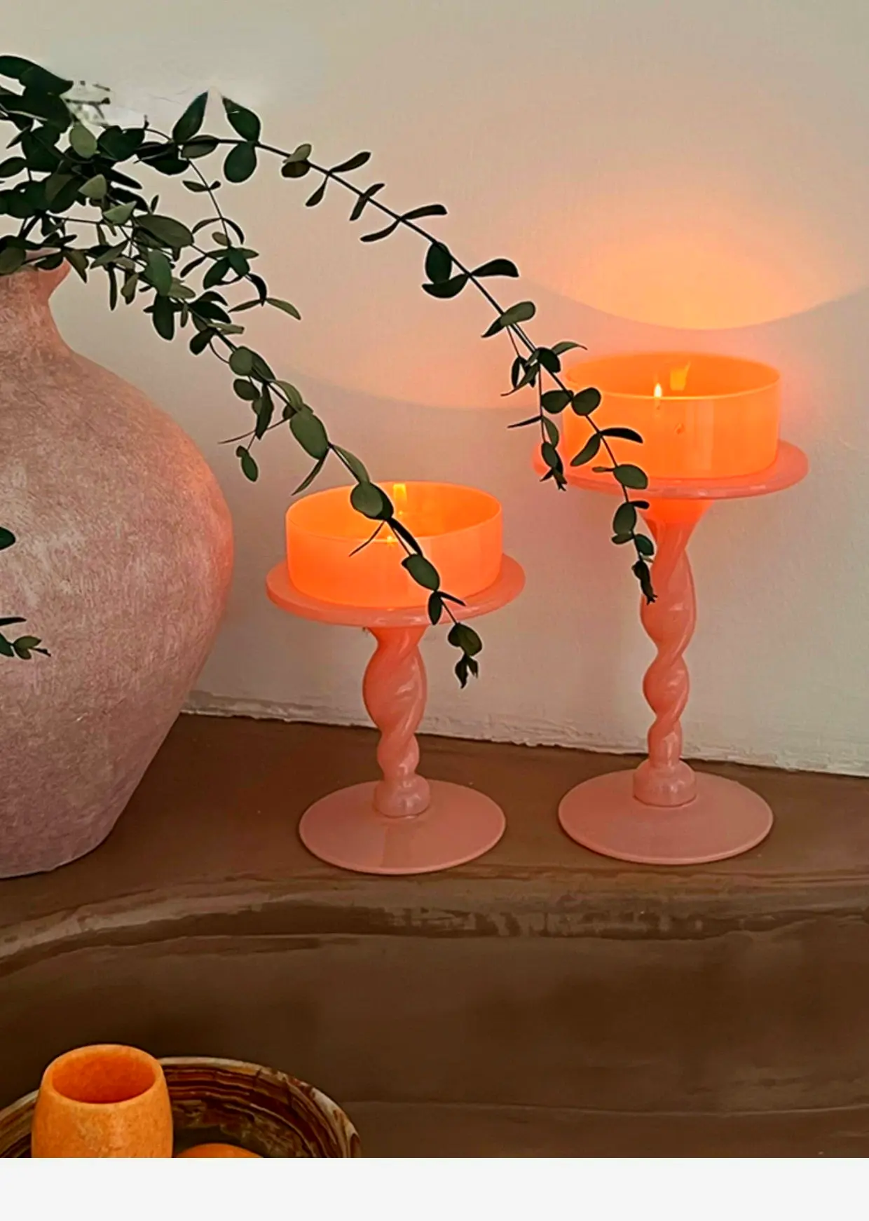 Elegant Pink Glass Candle Holder in short and tall options romantic dining table centerpiece or vanity decoration