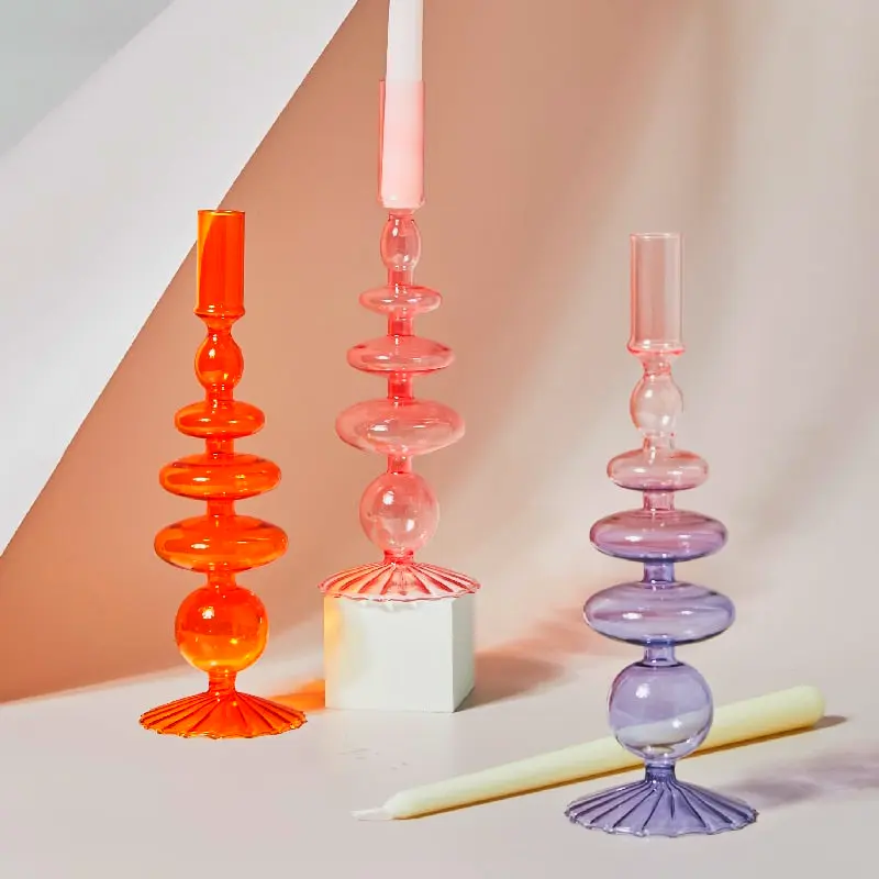 Vintage inspired Retro Glass Candlestick in various colors perfect for dining room ambiance or bedroom mood lighting