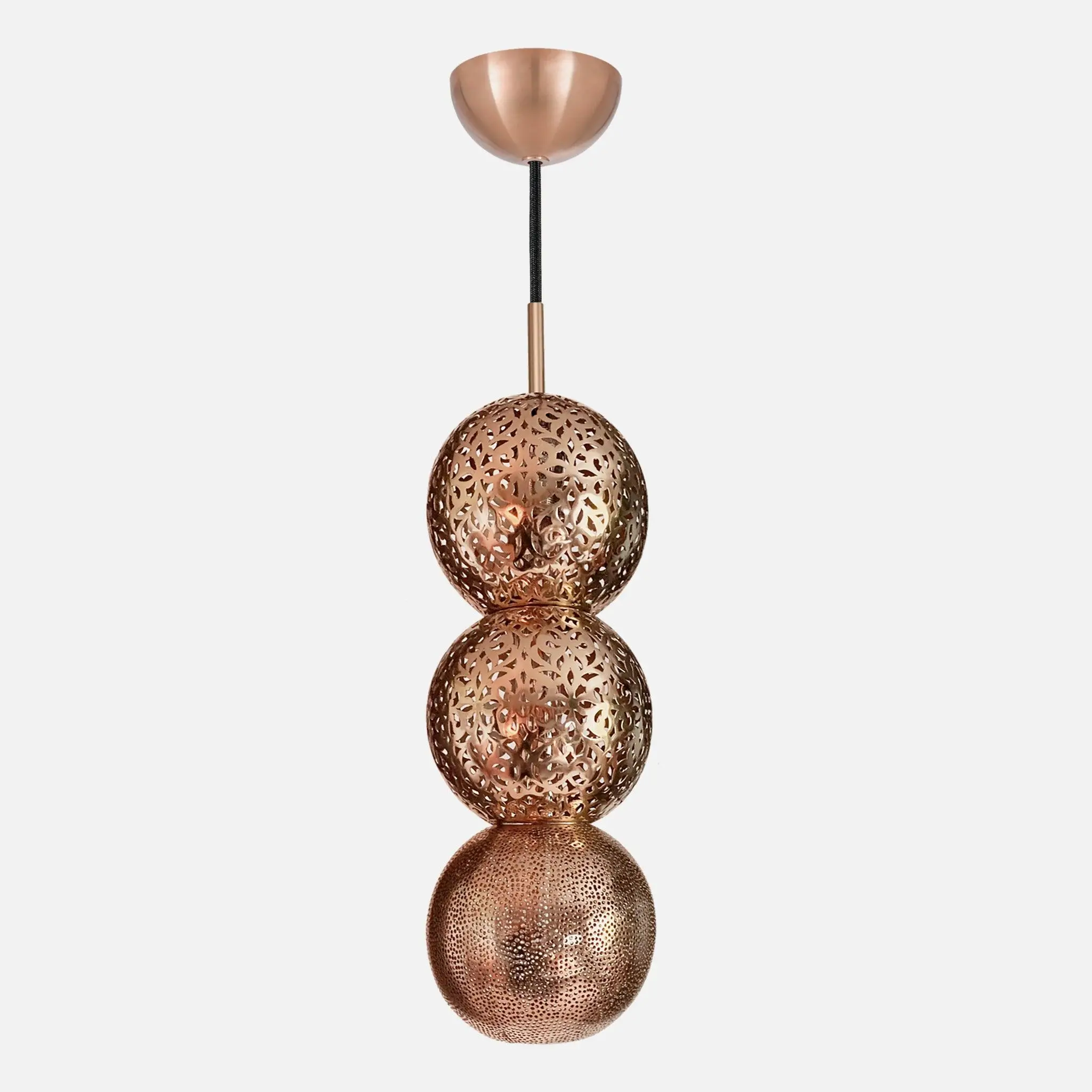 Riad three copper Moroccan pendant light for warm dining or rustic living room ceiling