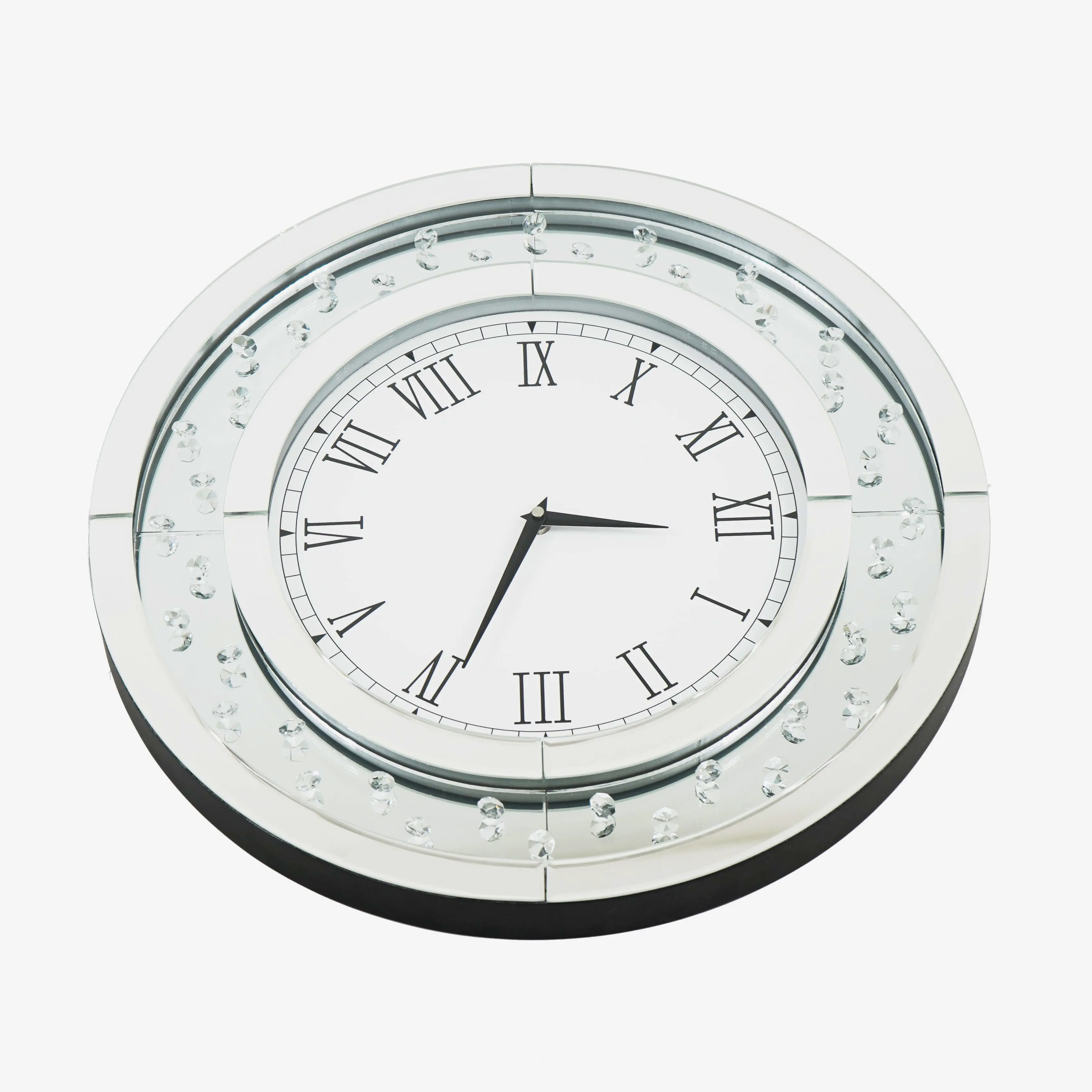 Round mirrored glass wall clock with modern design reflective timepiece for bedroom bathroom or living room decor