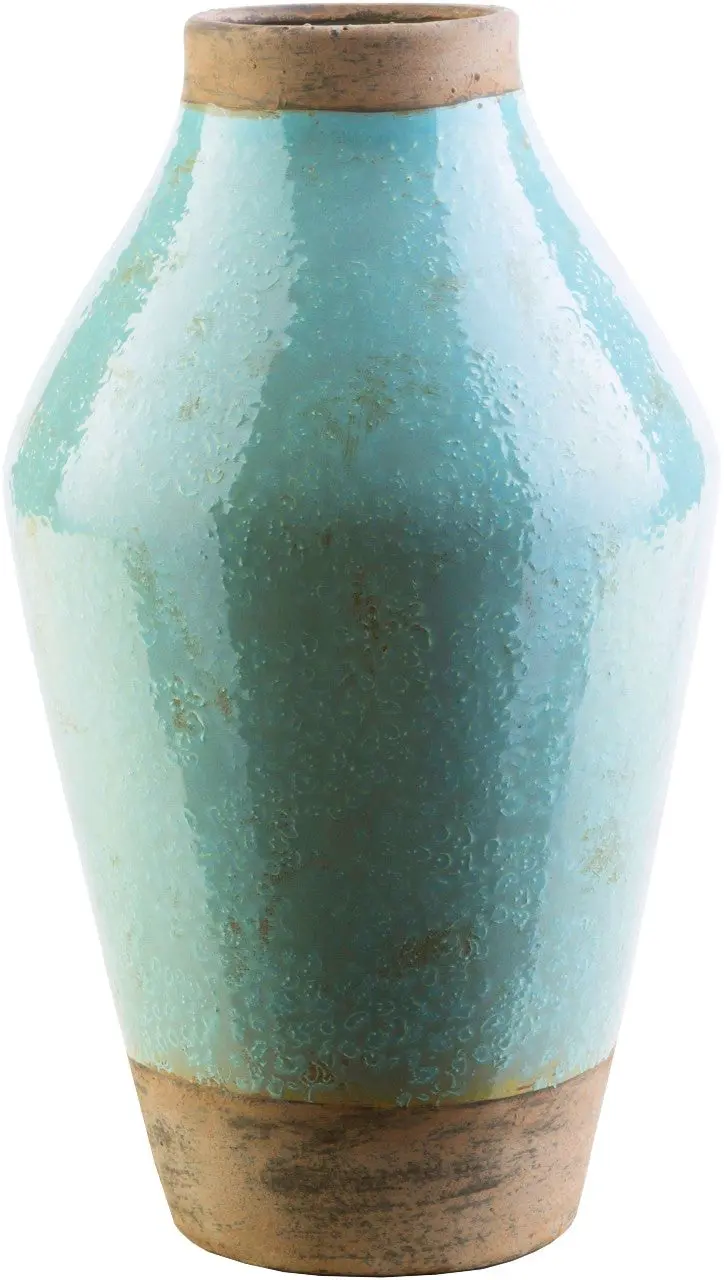 Sage and brown two-tone ceramic vase - earthy bohemian accent piece for living room shelves, mantel or dining table centerpiece