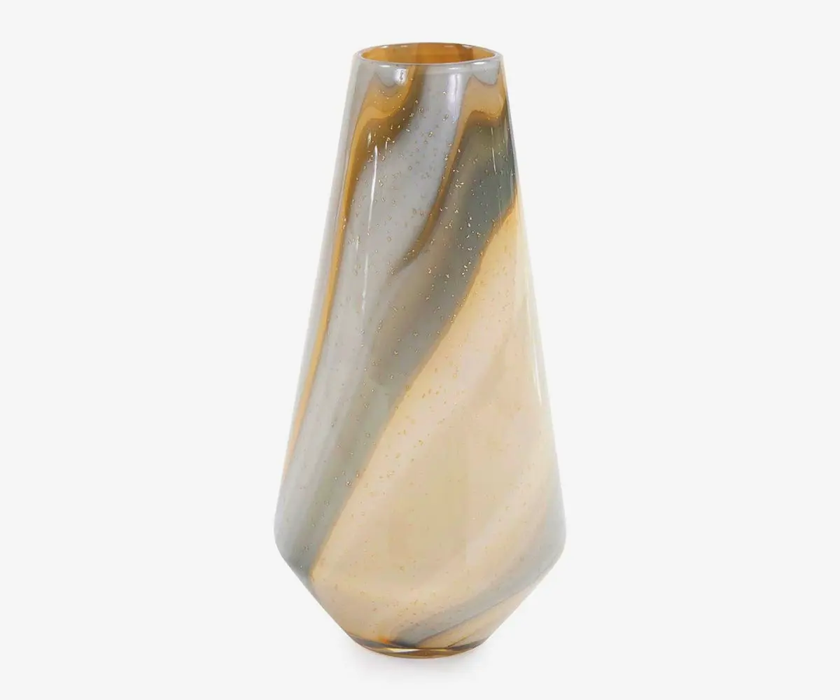 Grey sand art tapered glass vase modern decorative accent.