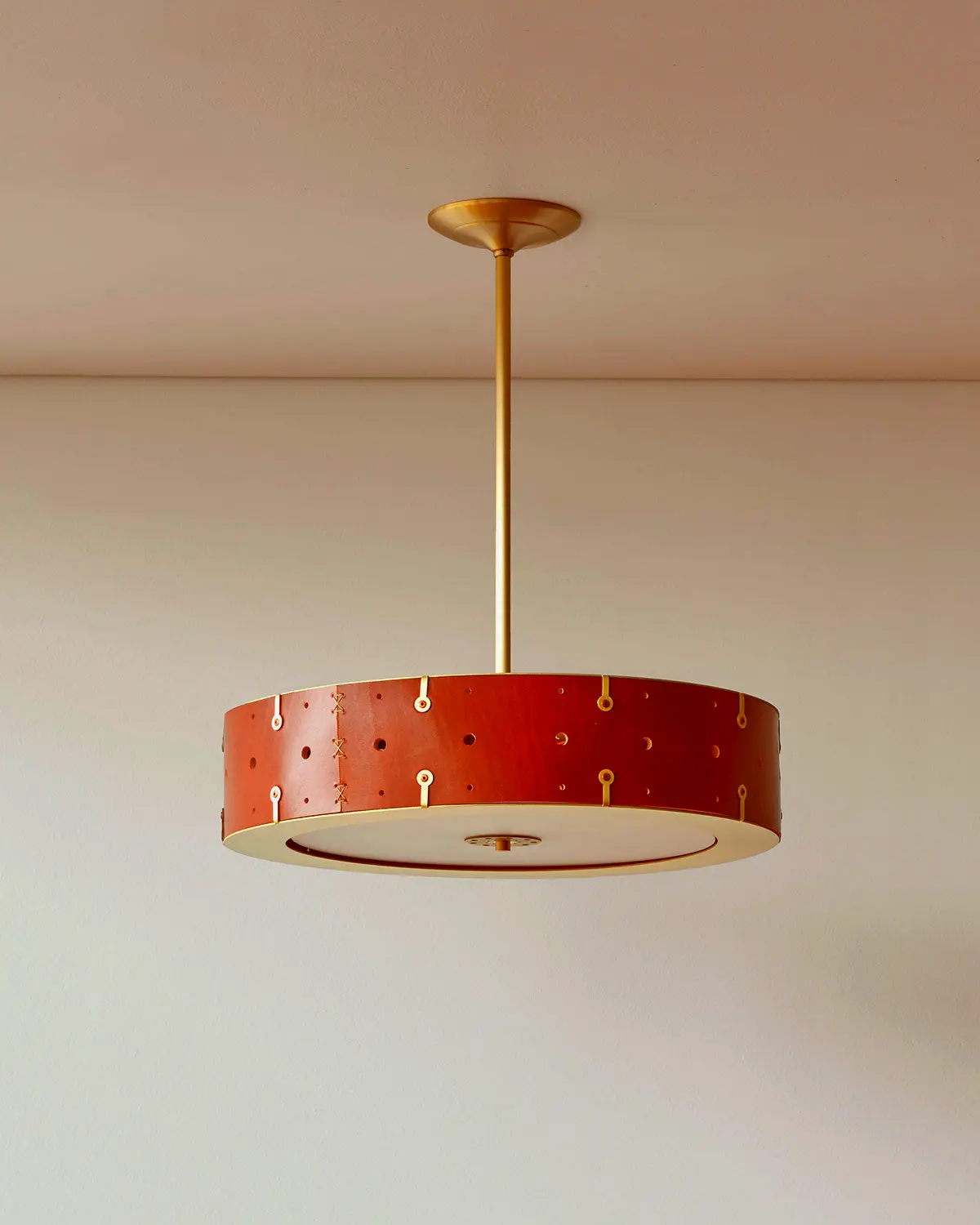 Sarah tan ceiling fixture 18 inch leather surface mount home lighting.