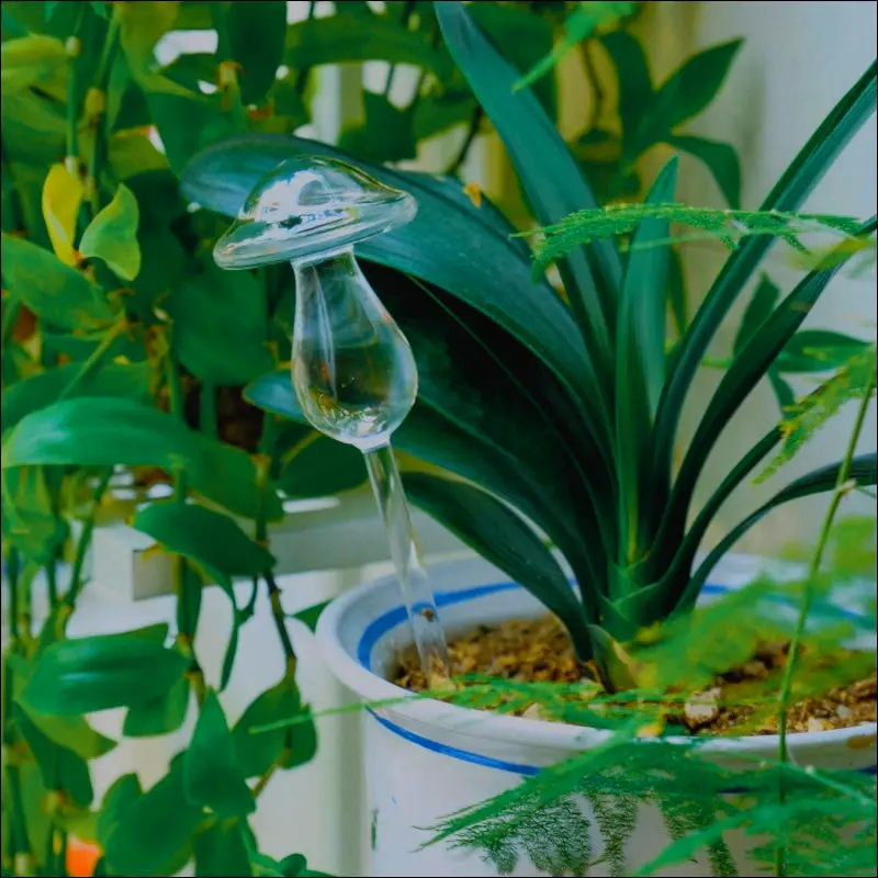 Self watering mushroom globe a practical and decorative watering solution for houseplants.