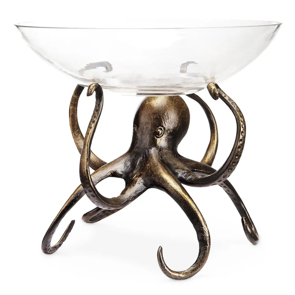 SPI Home Aluminum Octopus Bowl coastal style centerpiece for dining or living room table