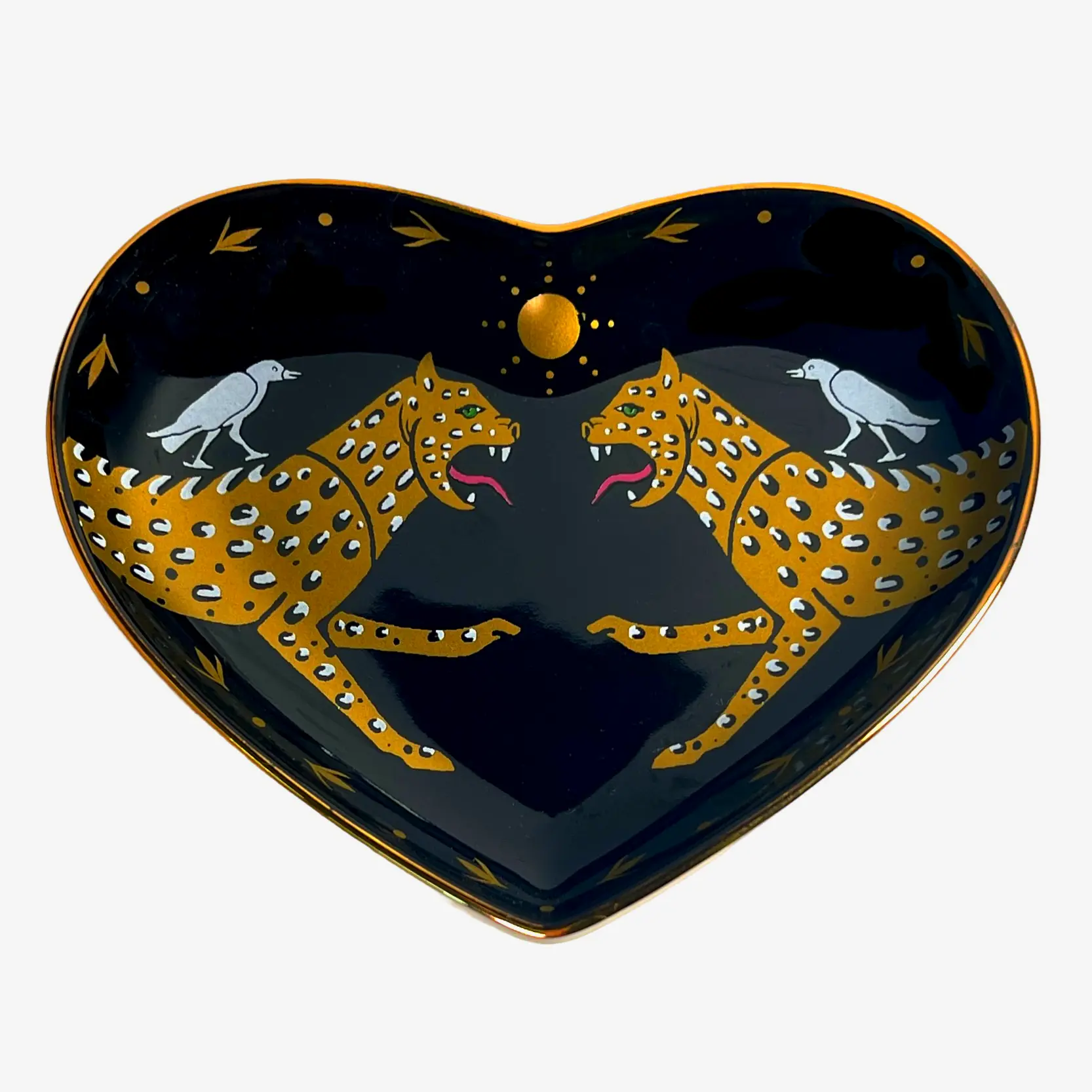 Trendy Leopard Horizon ceramic heart dish stylish vanity organizer for jewelry or decorative accent for coffee table display