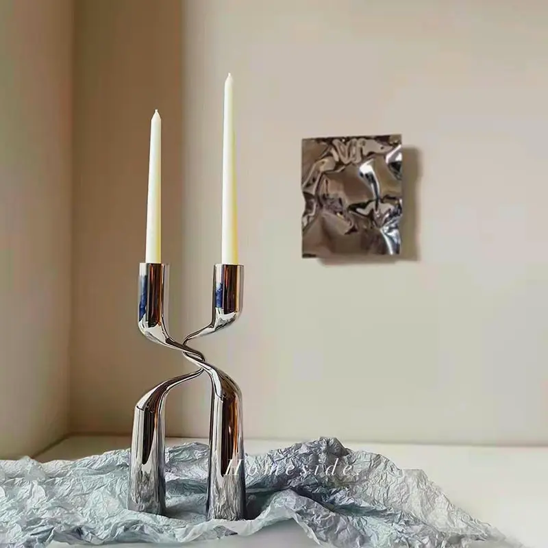 Modern Stainless Steel H Candle Holder sleek dining table centerpiece or mantel decoration for contemporary homes