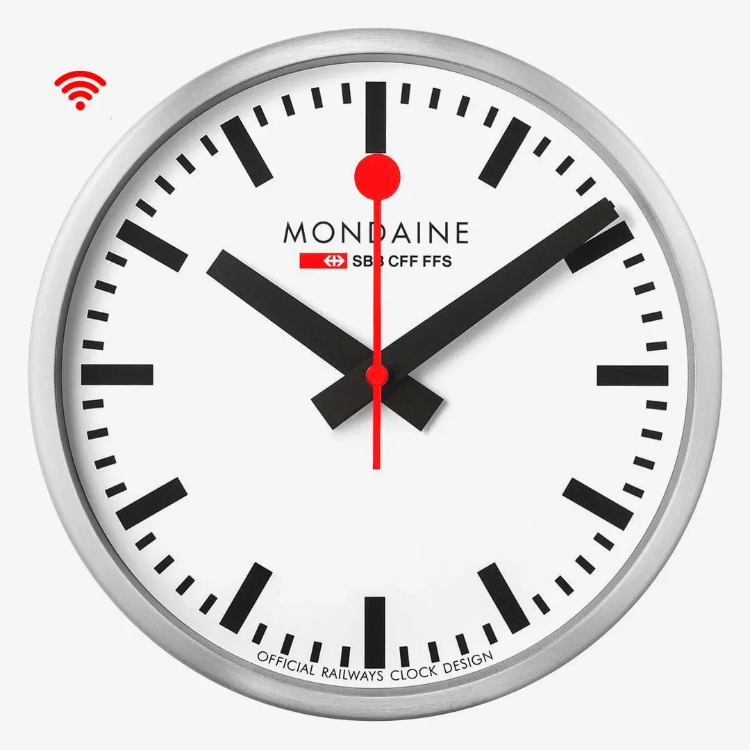 Stop2Go white WiFi wall clock 25cm ideal for home office bedroom or modern living spaces.