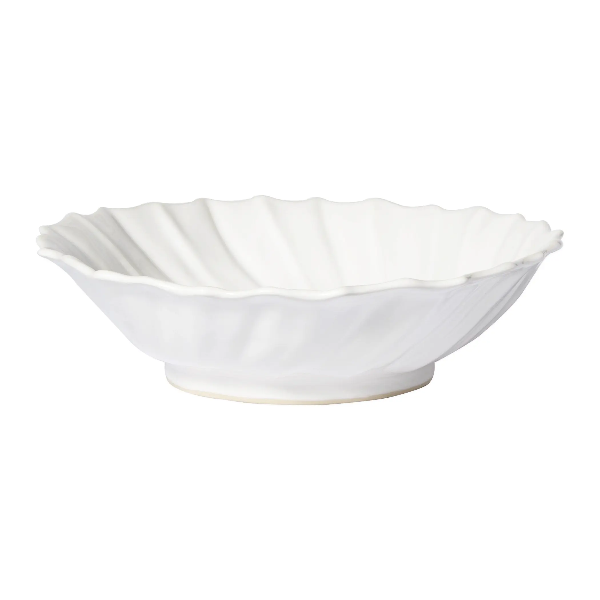Vietri Incanto Stone Ruffle Large Bowl White chic ruffle ceramic bowl for dining room centerpiece