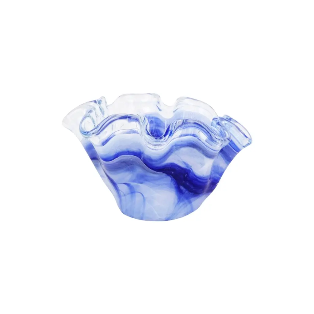 Vietri Onda Glass Cobalt Petite Ruffled Bowl small cobalt glass bowl for kitchen or living decor