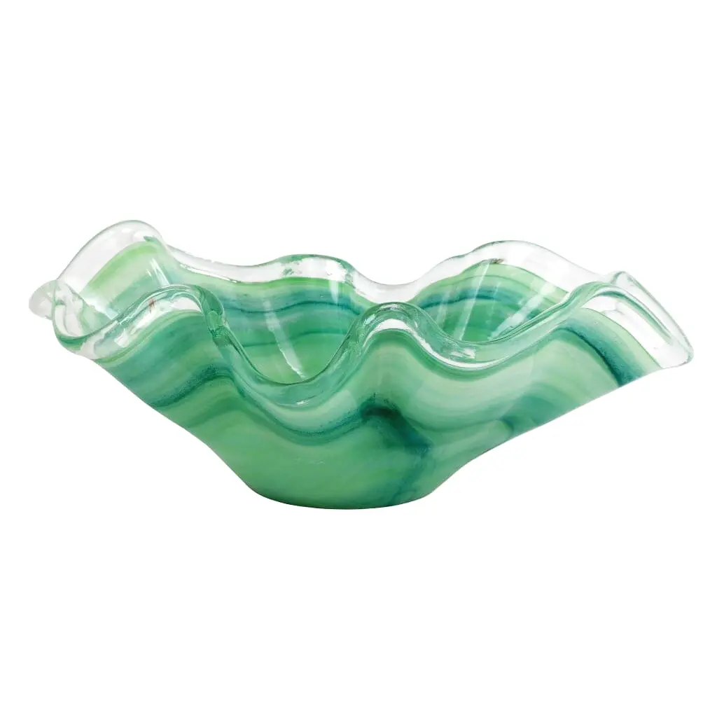Vietri Onda Glass Green Large Bowl statement glass centerpiece bowl for dining or living room