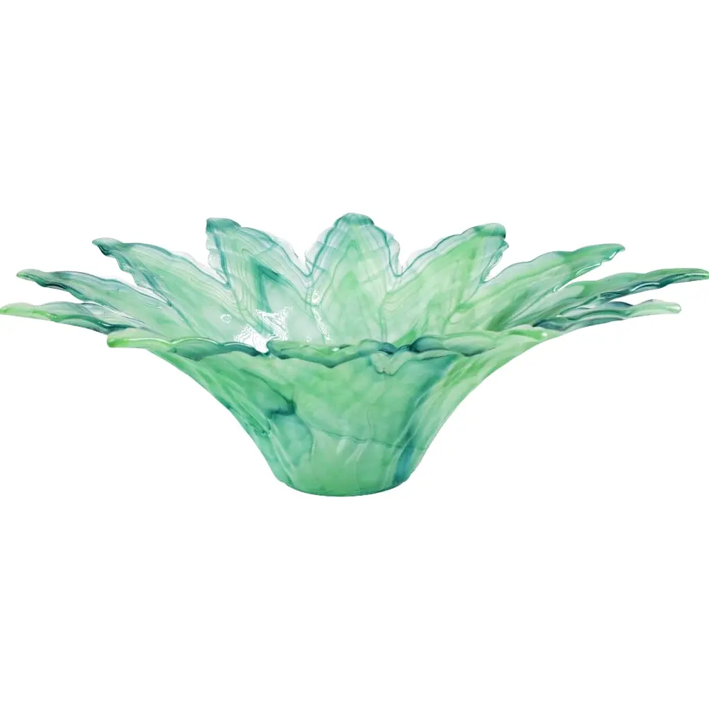 Vietri Onda Glass Green Large Leaf Centerpiece artistic green glass leaf bowl for dining table