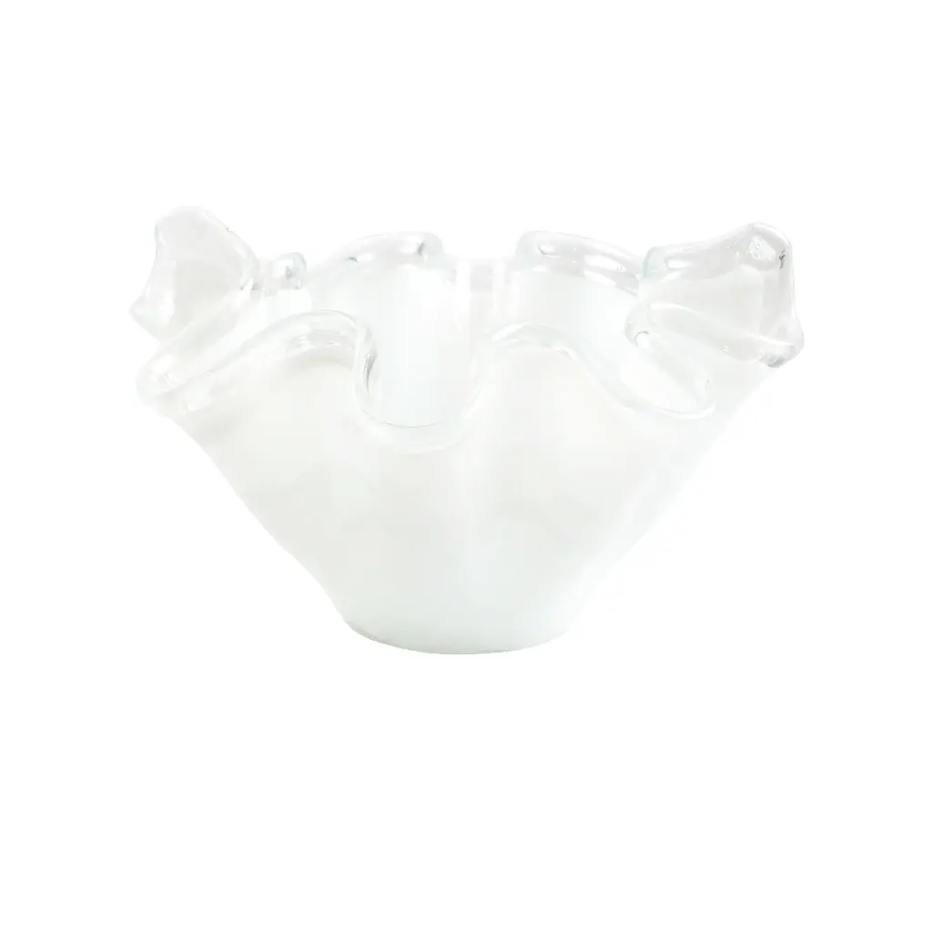 Vietri Onda Glass White Large Bowl modern white glass centerpiece bowl for dining or living room