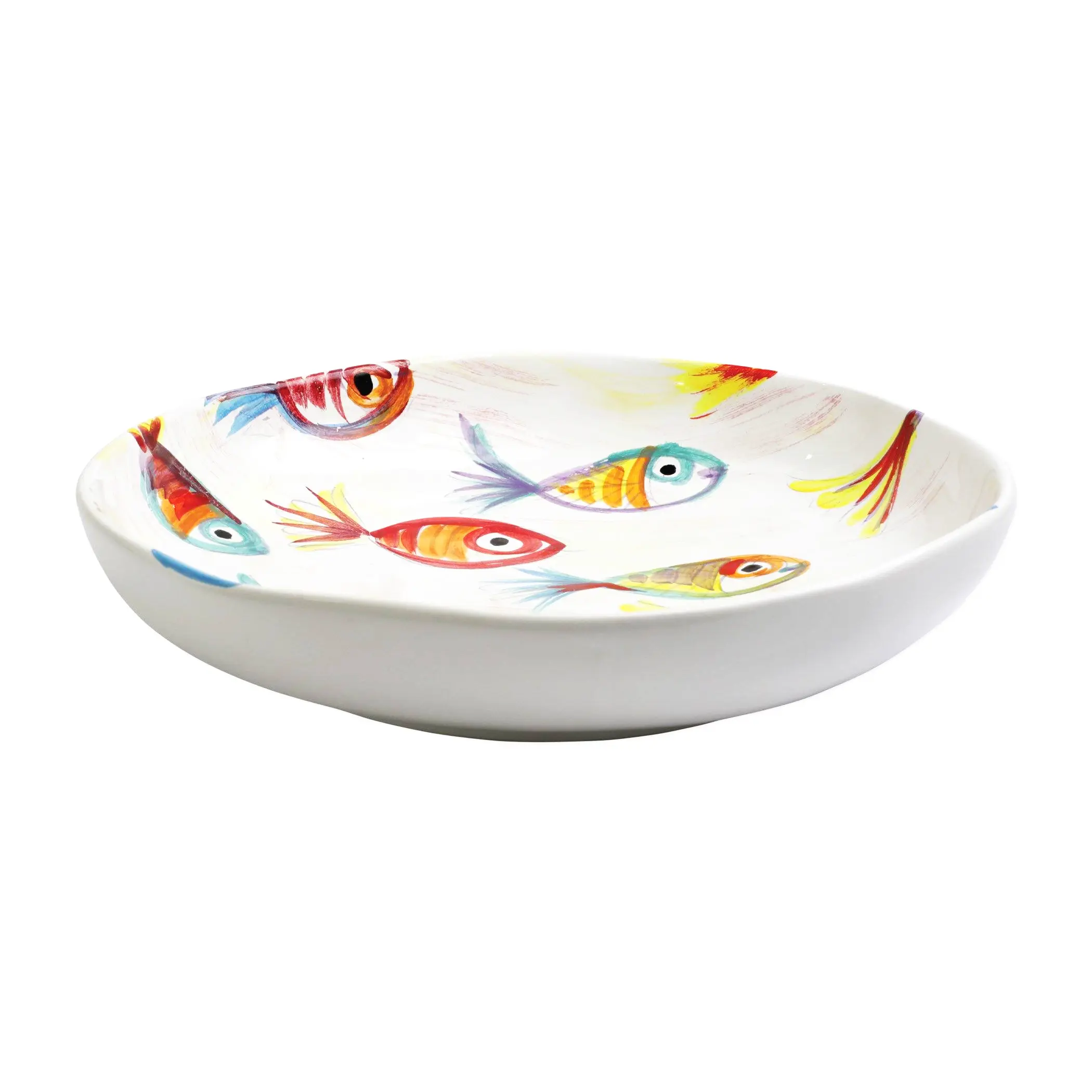 Vietri Pesci Colorati Shallow Bowl colorful fish design bowl for coastal dining or kitchen decor