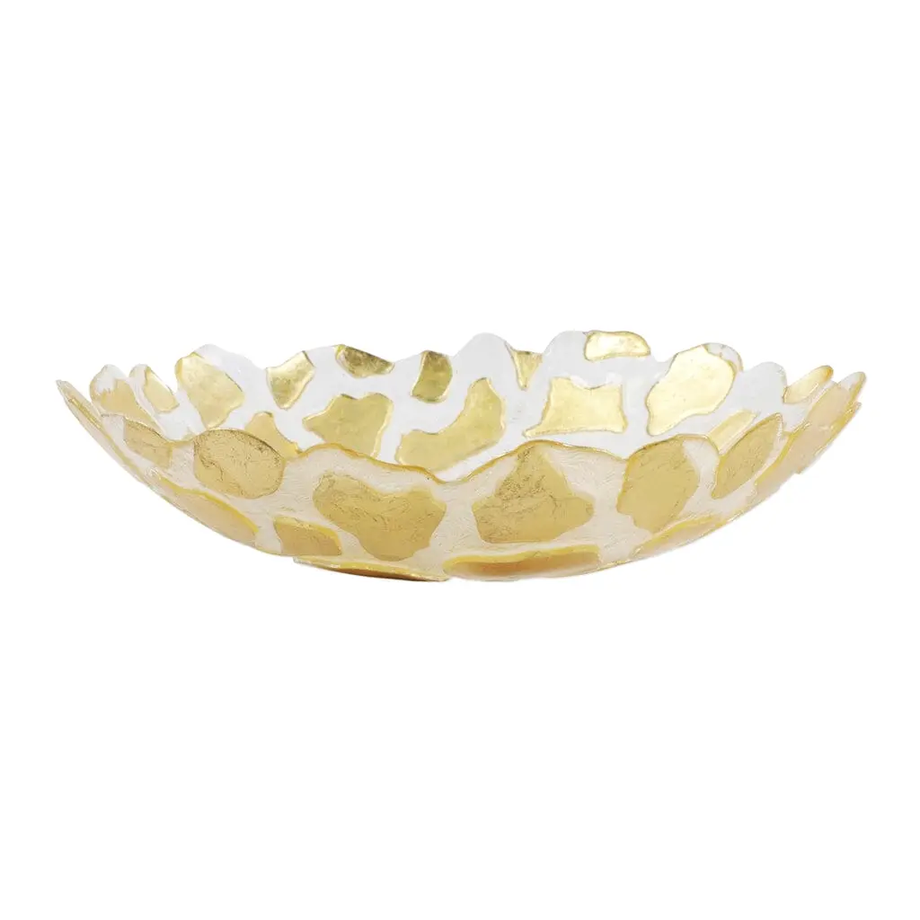 Vietri Rufolo Glass Gold Giraffe Shallow Bowl unique gold giraffe texture glass bowl for home decor