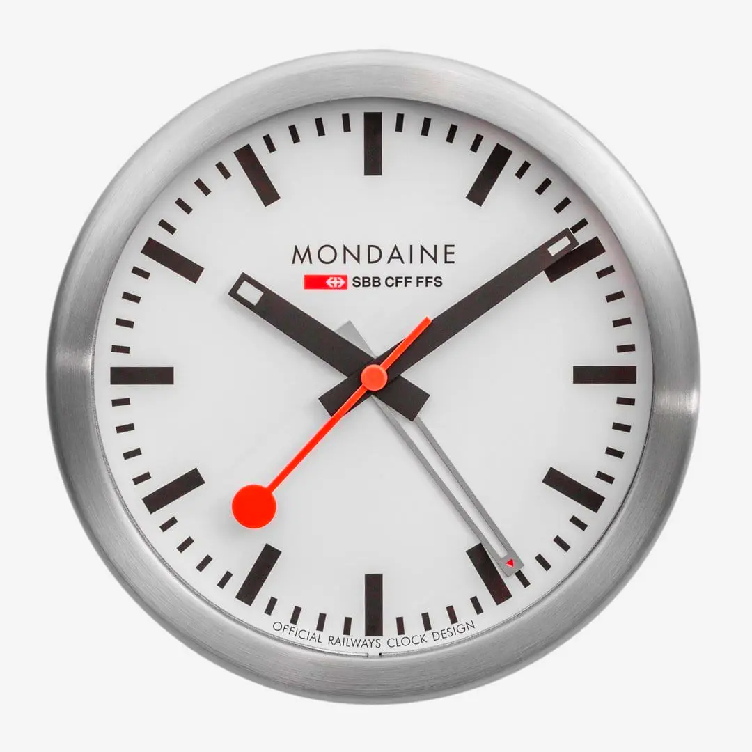 White aluminum table clock with alarm stylish and functional for office desks nightstands or modern interiors.