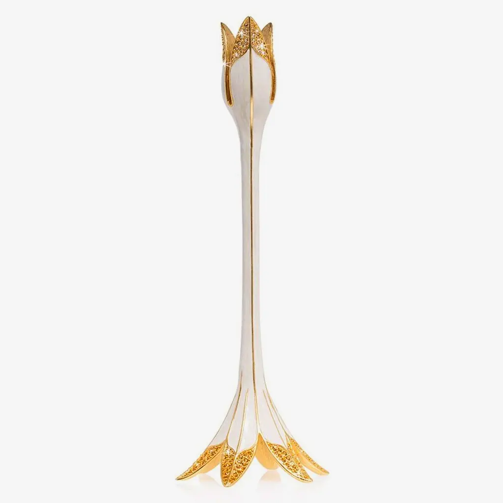 White Jay Strongwater Ambrosius tulip candlestick for elegant bedroom or dining decor.