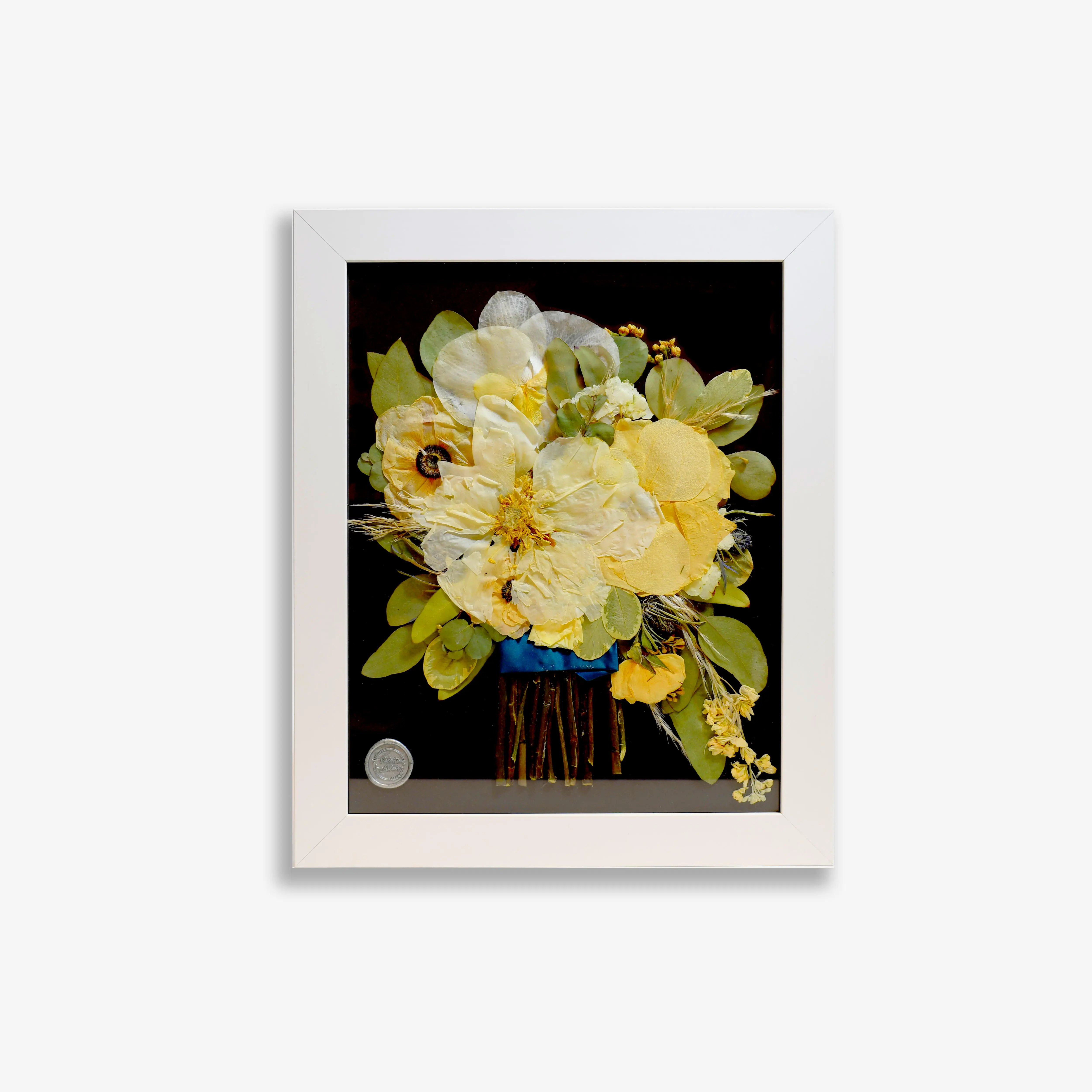 White pressed floral frame 11x14 12x16 16x20 for dried flower display.