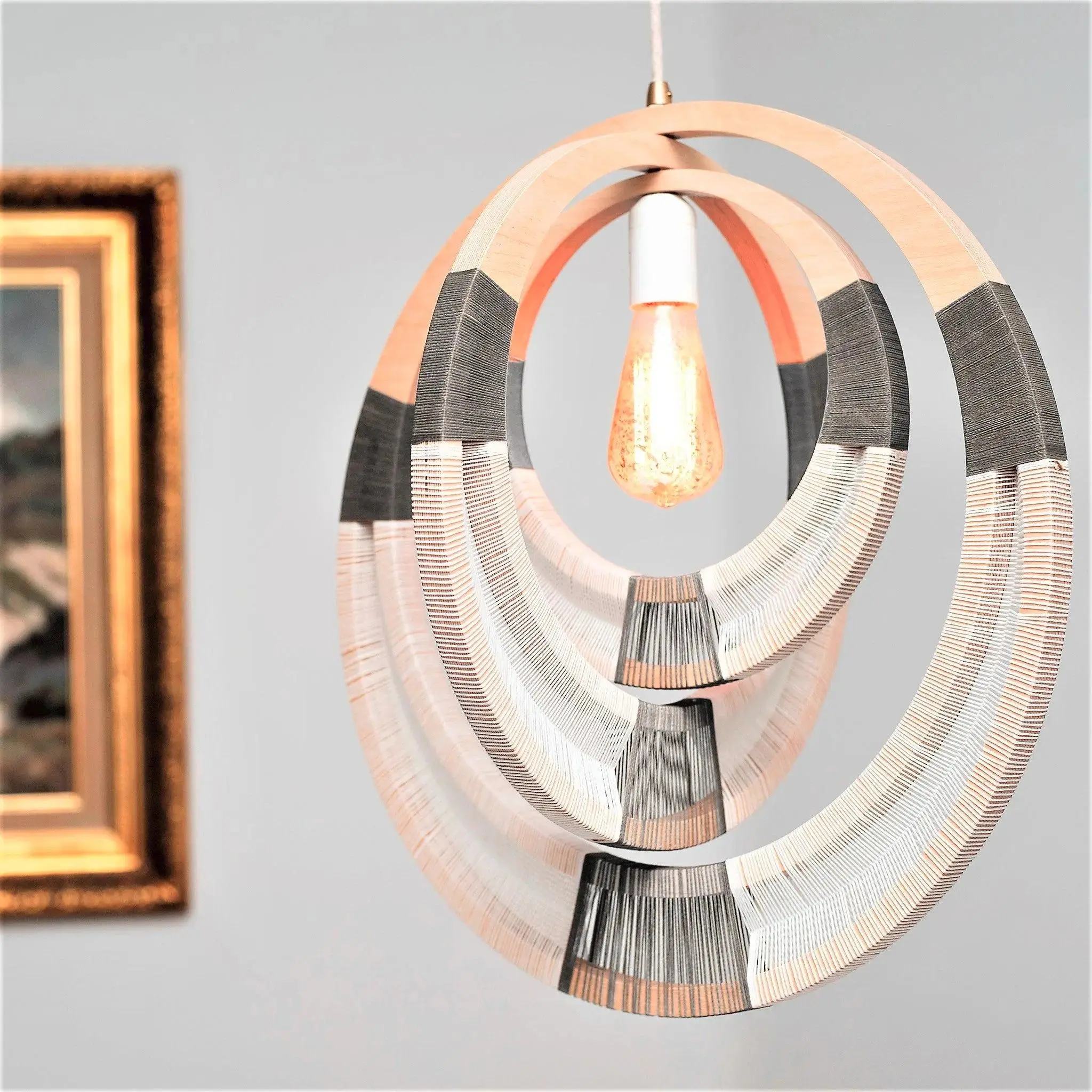 Woven grey rustic ceiling light for neutral farmhouse bedroom or hallway ceiling decor