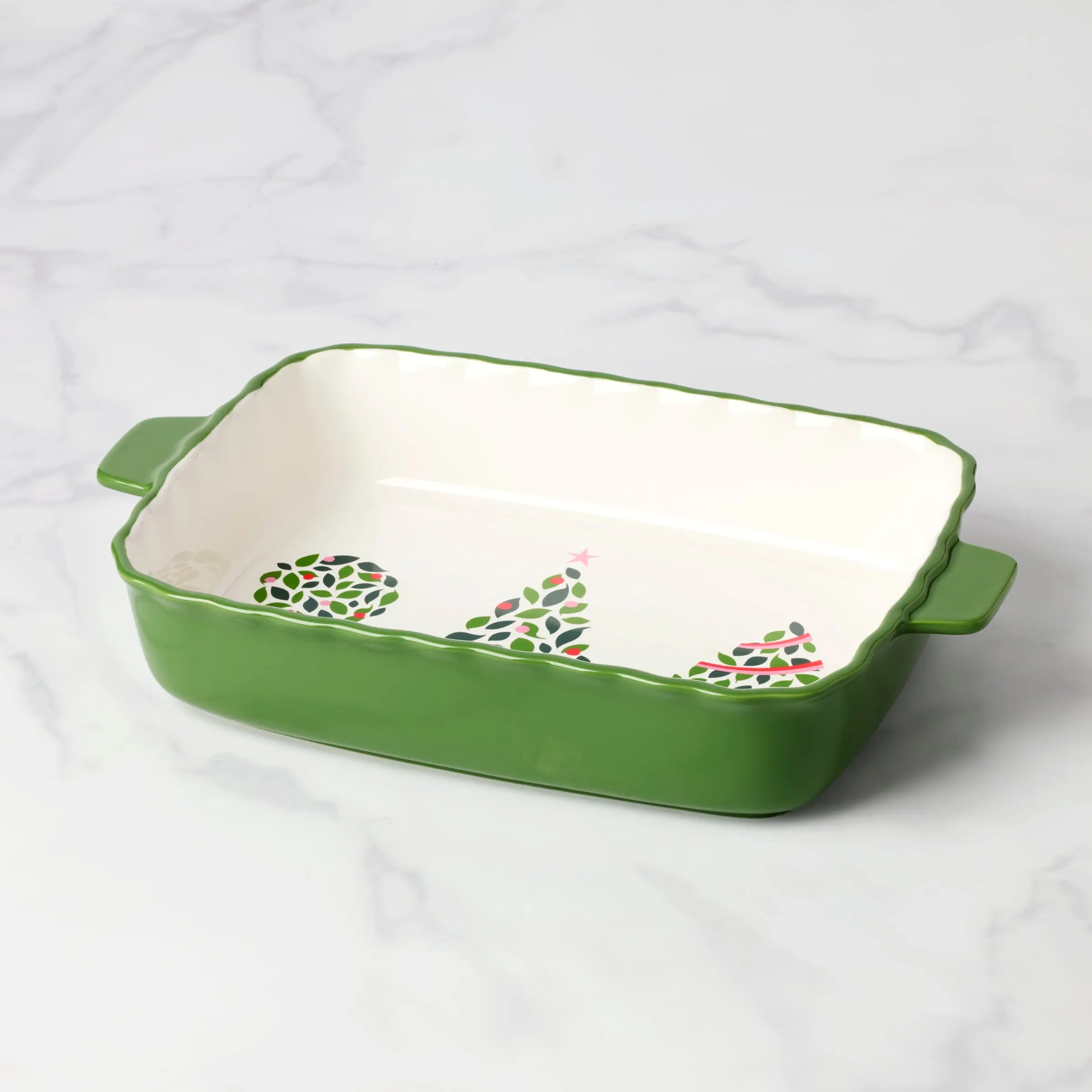 Kate Spade Evergreen rectangular scallop baking dish for Christmas kitchen baking and serveware