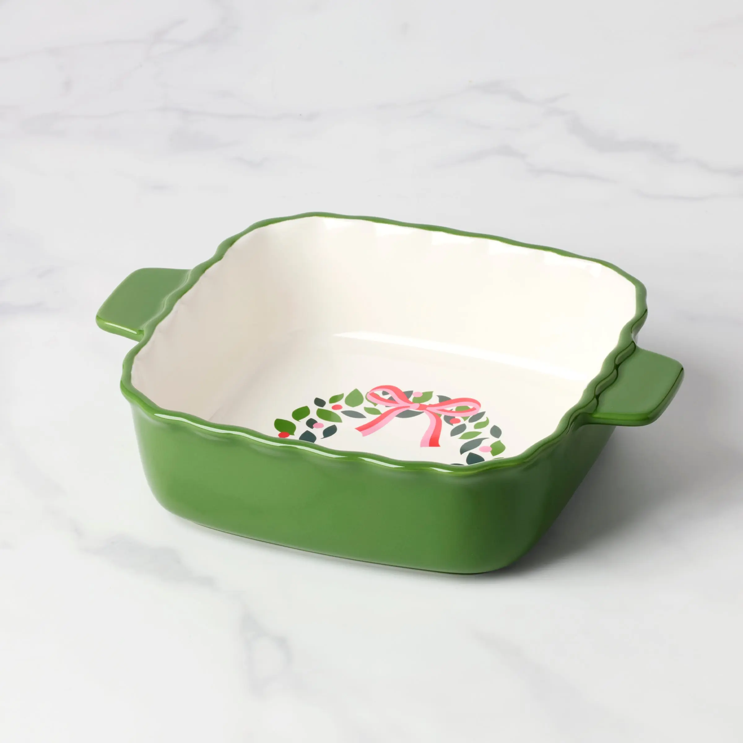 Kate Spade Evergreen square scallop baking dish for holiday kitchen baking and festive dining decor