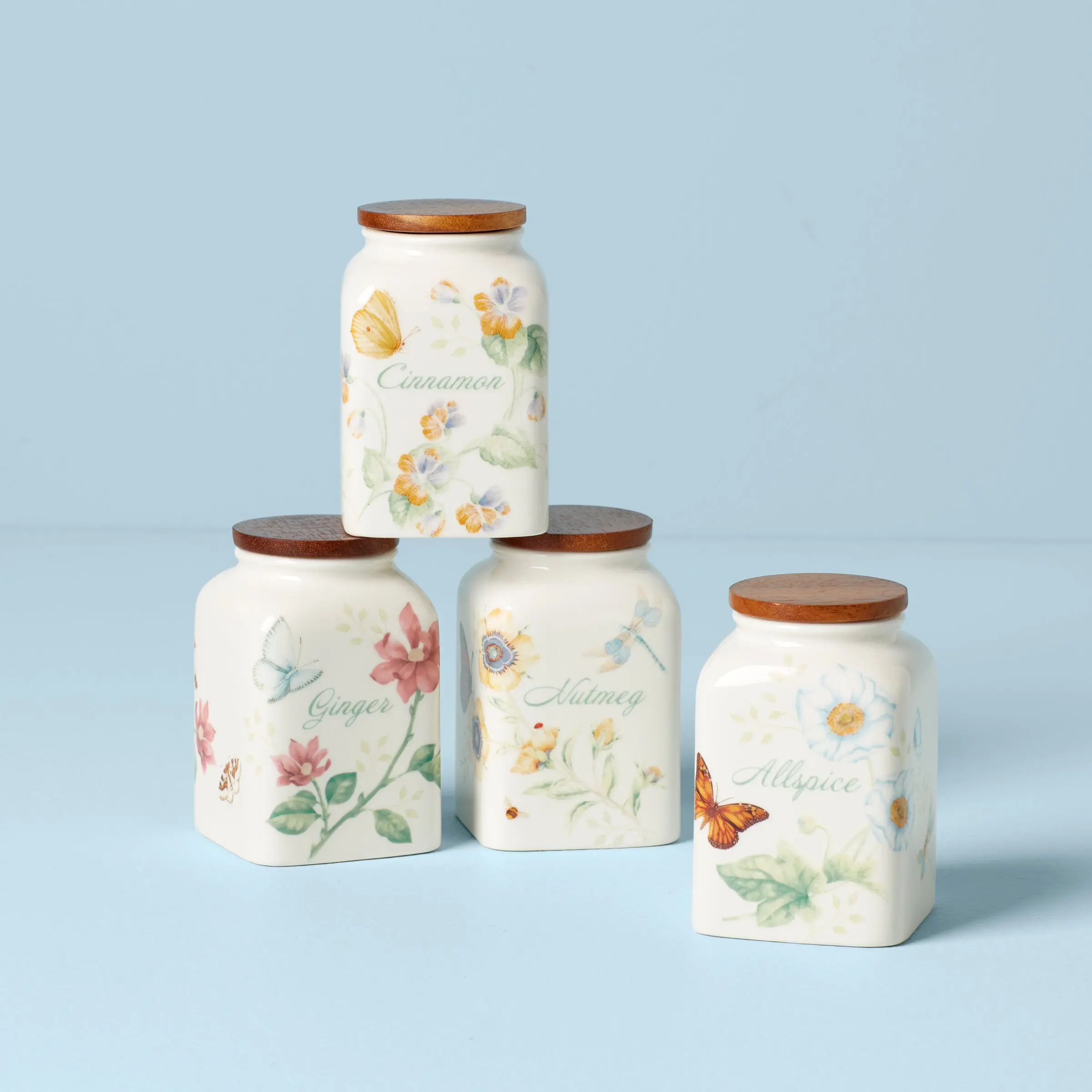 Lenox Butterfly Meadow 4-piece spice jar set for baking essentials storage in the kitchen