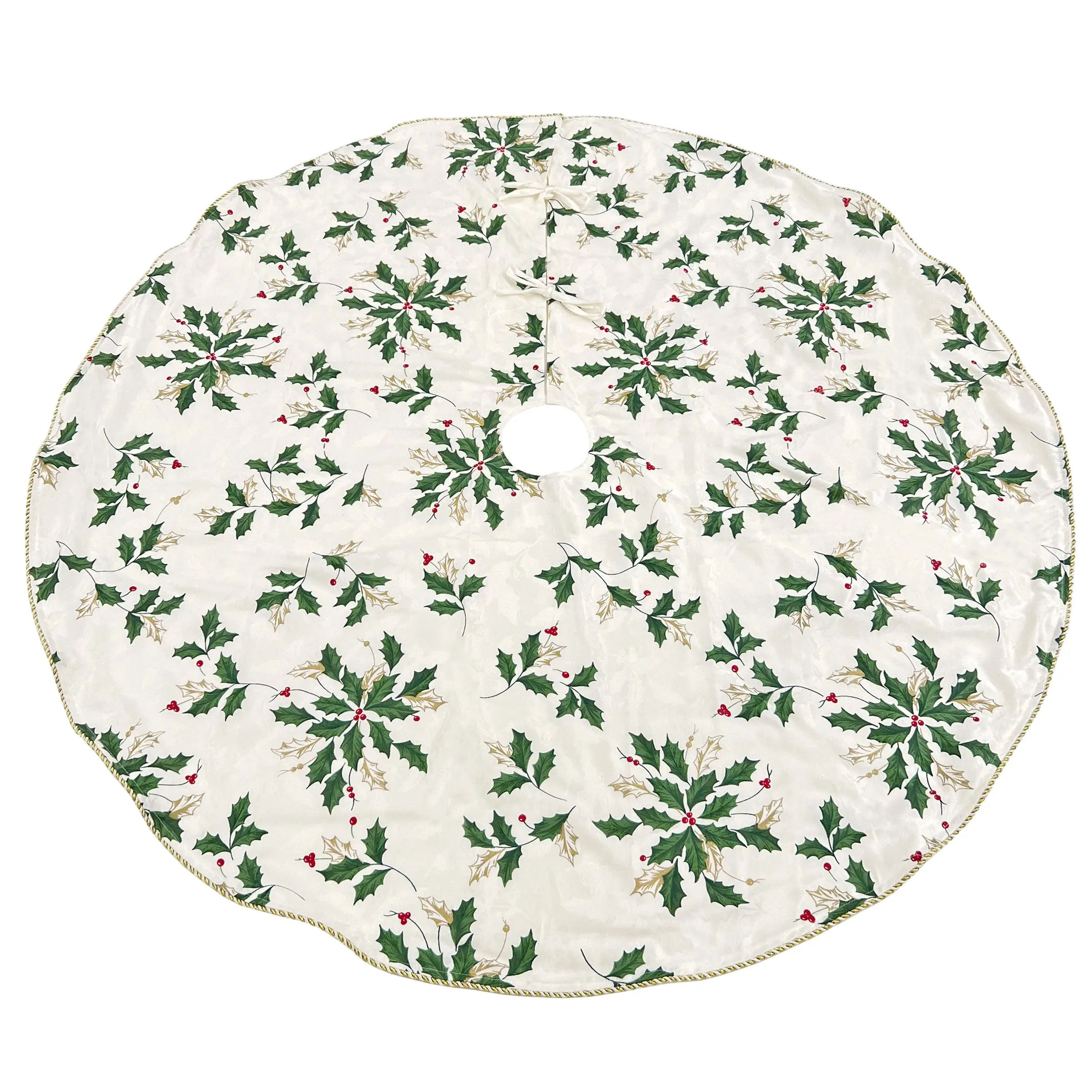 Lenox Scattered Holly Christmas tree skirt for holiday living room and festive home decor